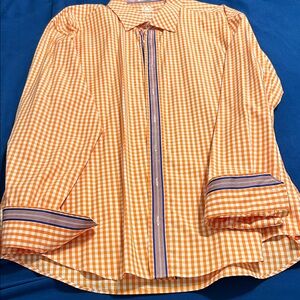 Bugatchi Orange and Blue Checkered Men's Shirt